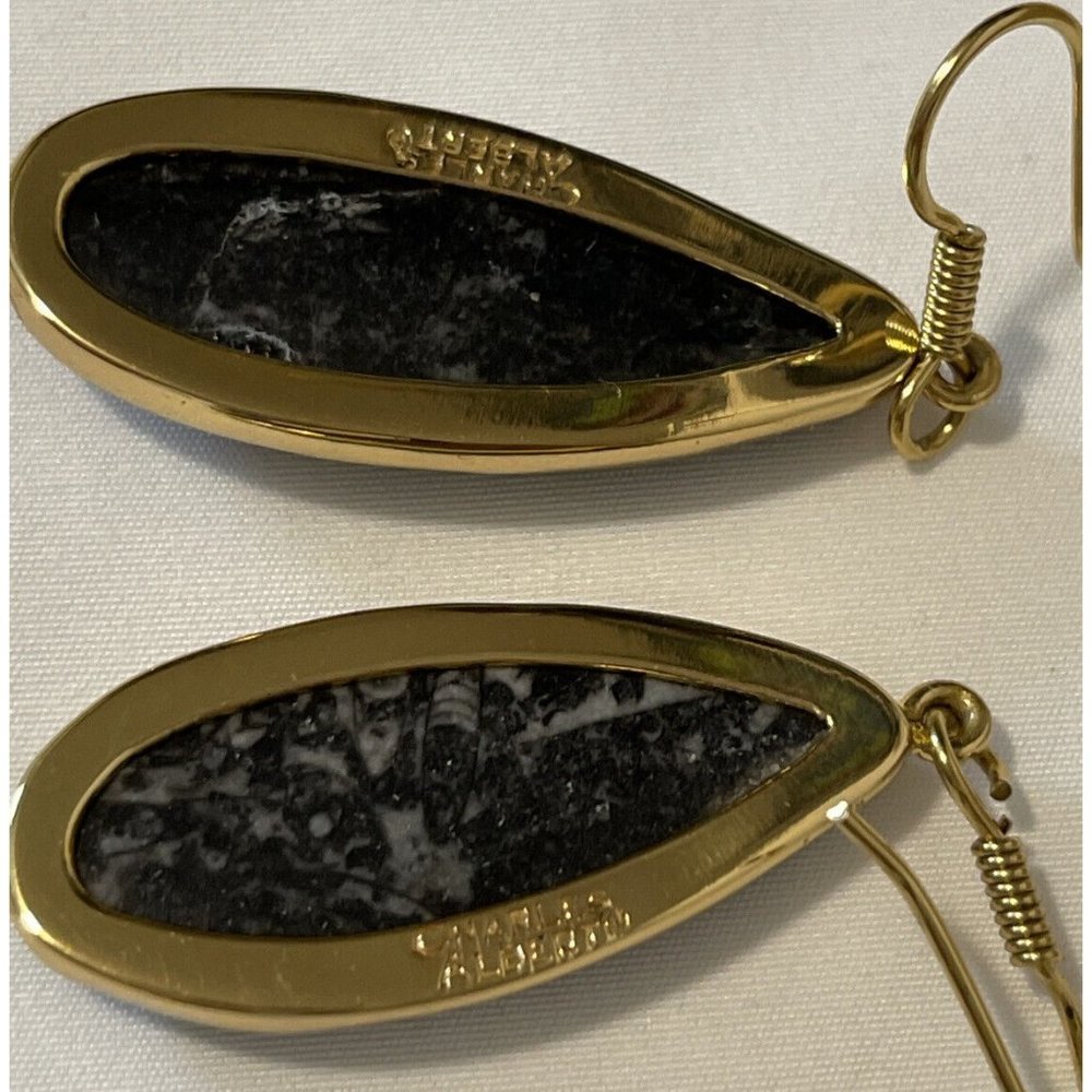 SOLD eBay Charles Albert Orthoceras Fossil Gold Tone pierced Shell earrings NWT - Picture 4 of 7